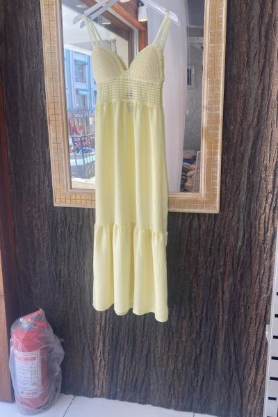 İP ASKILI BÜSTİYER GÖRÜNÜMLÜ ELBİSE Sarı