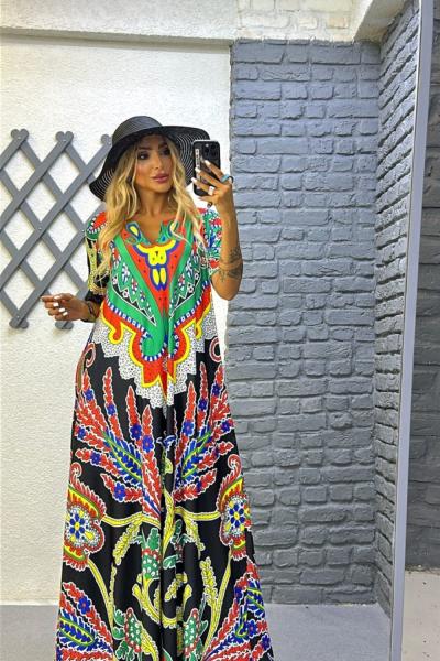 BAYAN ÇİÇEK DESENLİ ELBİSE Siyah