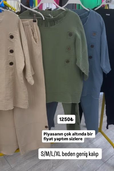 BAYAN MÜSLİN KUMAŞ İKİLİ TAKIM  Mavi