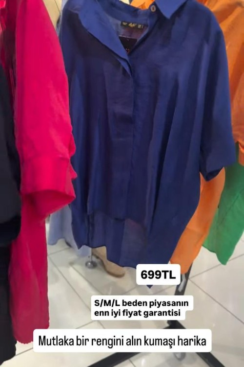 BAYAN DÜĞME DETAY GÖMLEK  Lacivert