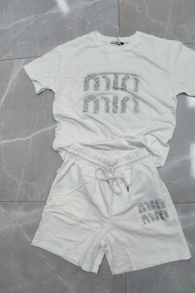 BAYAN MİN YAZILI ŞORTLU TAKIM  Beyaz