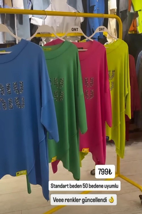 BAYAN BÜYÜK BEDEN MİU YAZILI TASARIM BLUZ Yeşil