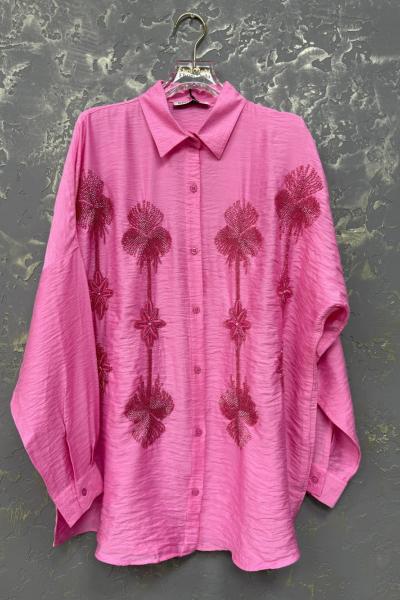 BAYAN YILDIZ DETAY GÖMLEK  Pembe