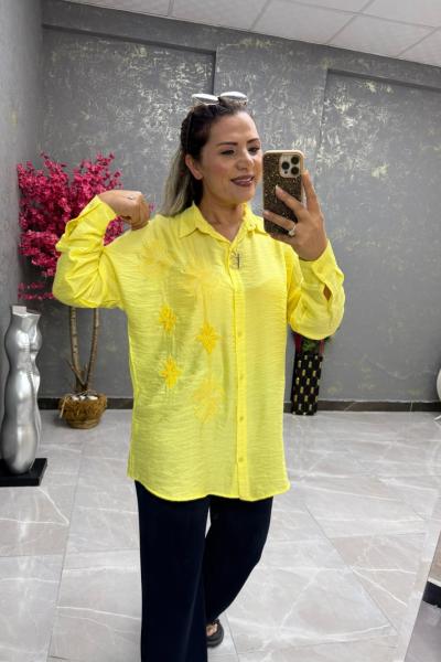 BAYAN YILDIZ DETAY GÖMLEK  Sarı