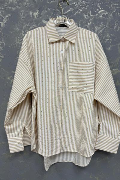 Bayan full taşlı tasarım gömlek Bej