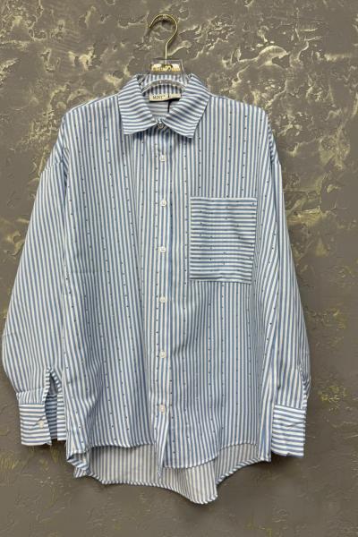 Bayan full taşlı tasarım gömlek Mavi