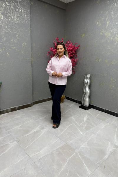 Bayan full taşlı tasarım gömlek Pembe