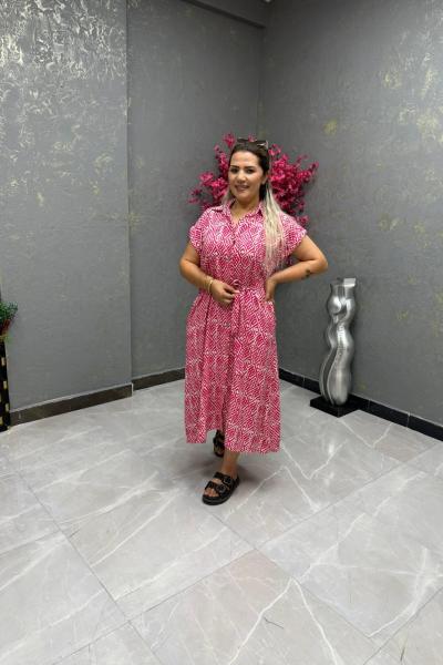 BAYAN BAKLAVA DESEN ELBİSE  Fuşya