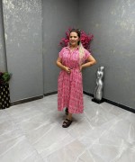BAYAN BAKLAVA DESEN ELBİSE  Fuşya