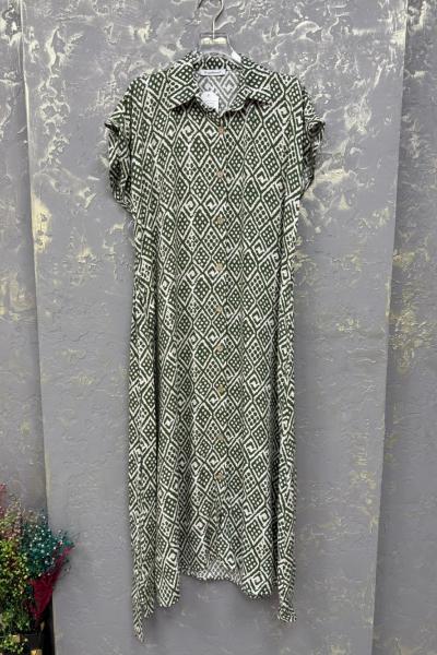 BAYAN BAKLAVA DESEN ELBİSE  Yeşil