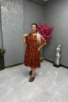 BAYAN YAPRAK DESEN ELBİSE  Turuncu