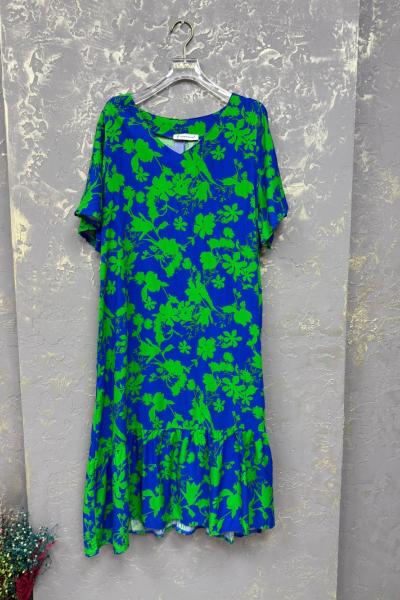 BAYAN YAPRAK DESEN ELBİSE  Yeşil