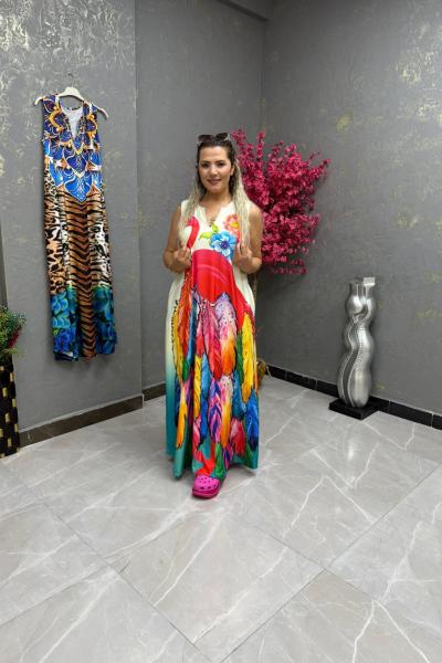 BAYAN TÜY DETAYLI ELBİSE  Krem