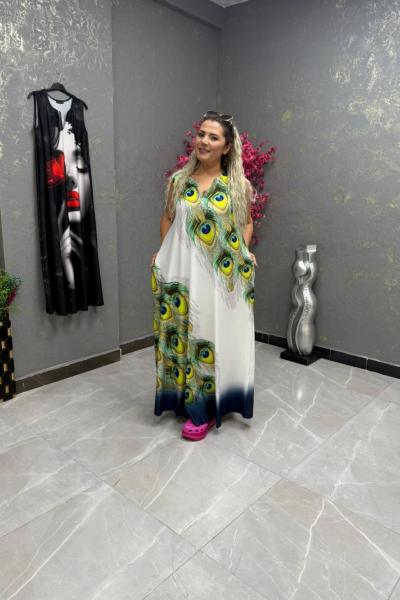 BAYAN TASARIM DETAY ELBİSE  Beyaz