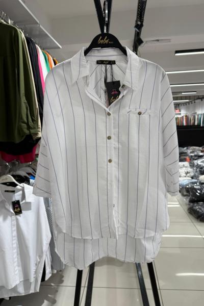 ÇİZGİ DETAYLI PAMUKLU KOTON KUMAŞ GÖMLEK ÖN 75 cm ARKA 80 cm S/M/L BEDENLİ Lila