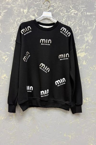 MI MUSE ÇOKLU YAZILI ŞARDONSUZ SWEAT 65 CM BOY Siyah