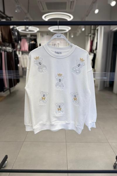 ÇOKLU AYICIKLI ŞARDONSUZ SWEAT 65 CM Beyaz