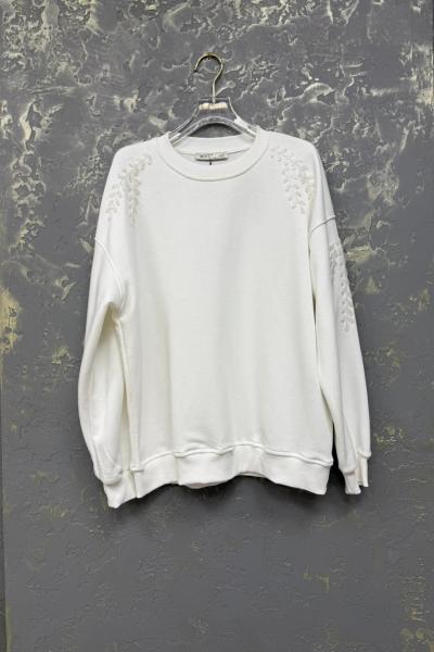 OMUZ KOLLAR ÇİÇEK DETAY ŞARDONSUZ SWEAT 65 CM  Beyaz