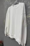 OMUZ KOLLAR ÇİÇEK DETAY ŞARDONSUZ SWEAT 65 CM  Beyaz