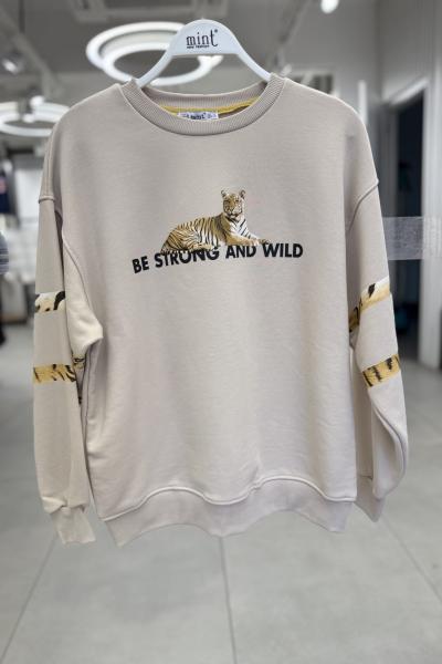 KOL LEOPAR YAZILI SARDONSUZ SWEAT 65 CM Bej