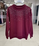 OMUZ KOLLAR FUL TAŞLI ŞARDONSUZ SWEAT 65 CM  Bordo