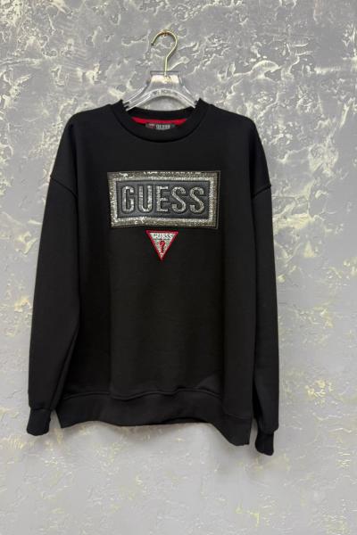 GES YAZLI TAŞLI KOL DETAYLI ŞARDONSUZ SWEAT 65 CM  Siyah