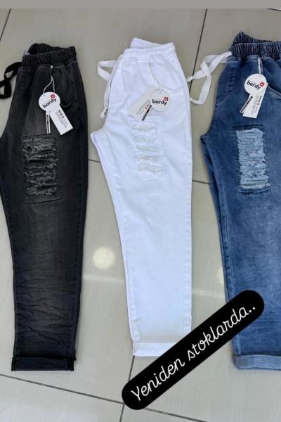 BEL LASTİKLİ KOT PANTOLON Mavi