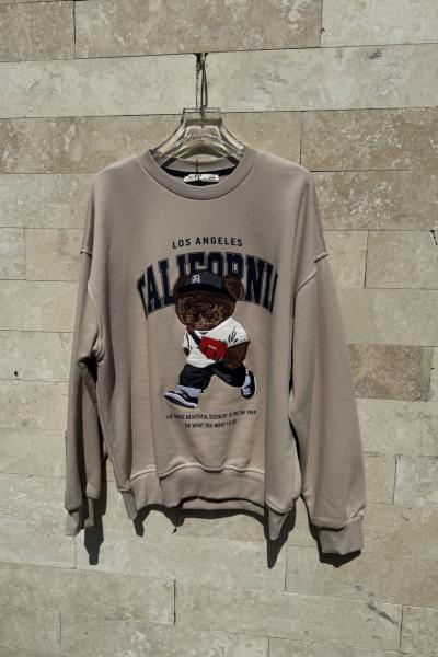 CALİFORNİA AYICIK DETAY ŞARDONSUZ SWEAT 65 CM  Bej