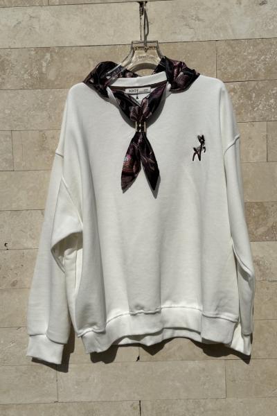 FULAR DETAYLI TASARIM SWEAT  Beyaz