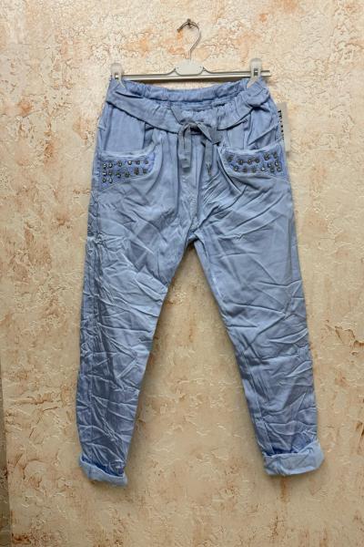 İthal pul payetli pantolon Mavi