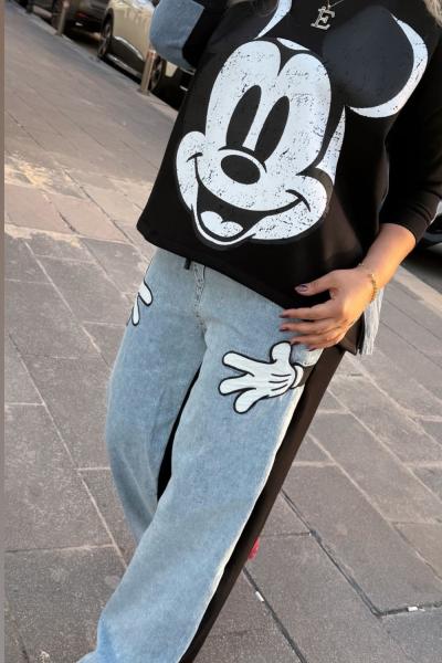 MCK BASKILI JEAN DETAY İKİLİ TAKIM  Siyah