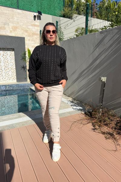 ÖN FULL TAŞLI SWEAT  Siyah