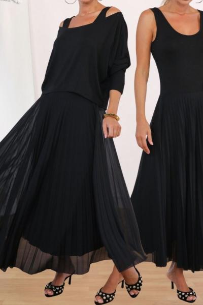 PİLİSELİ İKİLİ ELBİSE  Siyah