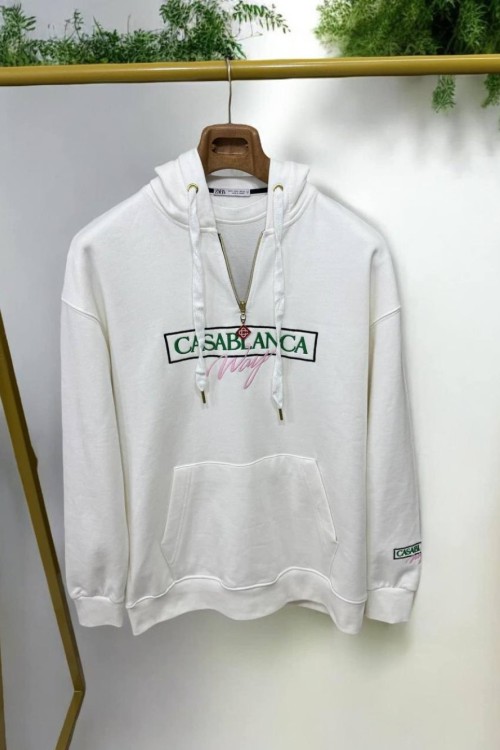 CASA YAZILI SIRT BASKILI KAPŞONLU SWEAT  Beyaz
