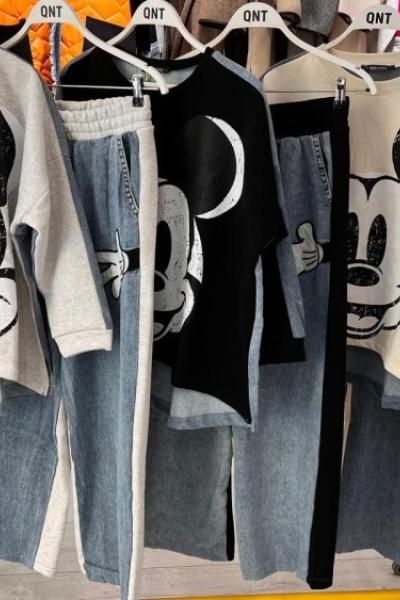 MİCKY BASKILI JEAN DETAY İKİLİ TAKIM  Bej