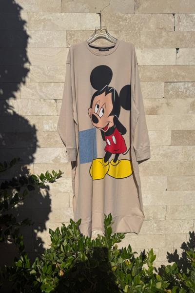 MİKİLİ TASARIM ELBİSE Bej