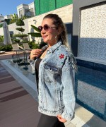 OMUZLARI RENKLİ TAŞLI KOT CEKET Mavi
