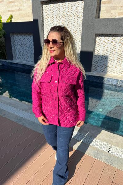 KAPİTONE TAŞ DETAYLI CEKET  Fuşya