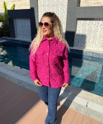 KAPİTONE TAŞ DETAYLI CEKET  Fuşya