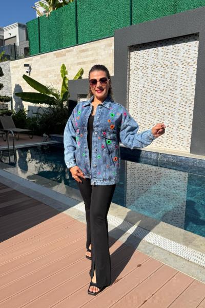 RENK DETAYLI KOT CEKET Mavi