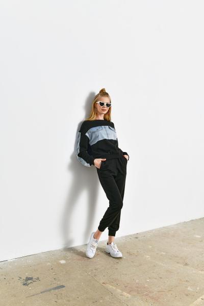 KOT DETAY TASARIM İKİLİ TAKIM Siyah