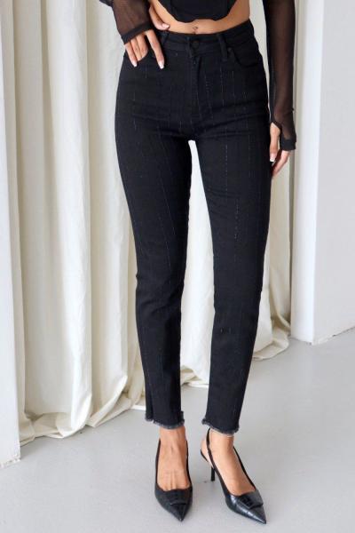 ÖN FULL UZUN TAŞLI TASARIM PANTOLON  Siyah