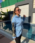 KOL İŞLEME DETAYLI KOT CEKET Mavi