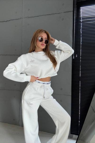 ŞARDONLU LO CROP İKİLİ TAKIM  Beyaz