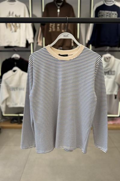 Basic çizgili düz badi Mavi