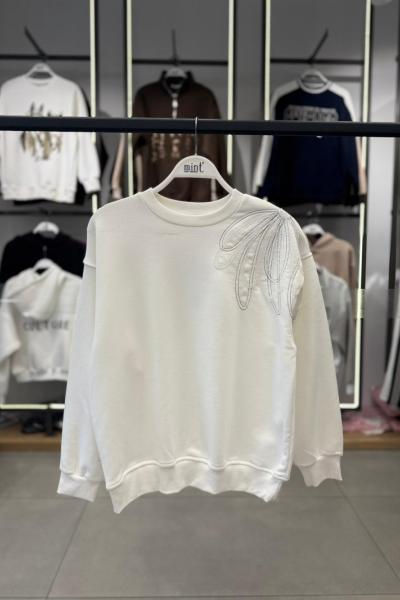 OMUZ GÜL DETAY SWEAT Beyaz