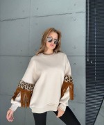 KOLLAR PÜSKÜL DETAYLI ŞARDONLU SWEAT Bej