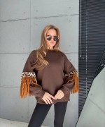 KOLLAR PÜSKÜL DETAYLI ŞARDONLU SWEAT Acı Kahve