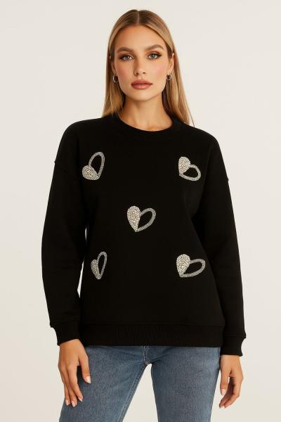 KALP DETAY ŞARDONLU SWEAT Siyah