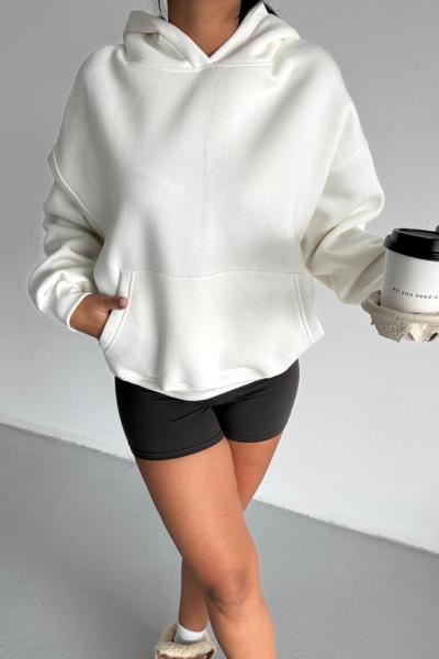 CULTERE YAZILI KAPŞONLU SWEAT Beyaz
